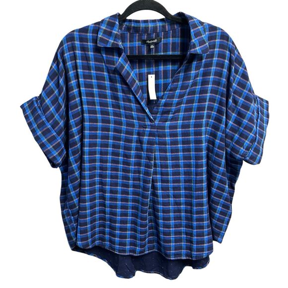 Madewell Blue Plaid Blouse - Picture 3 of 9